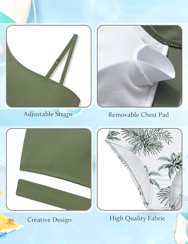 Girls Swimsuit Floral Print 3 Piece Teen Girls Bathing Suit Kids Cutout High Waist Girls Bikini with Cover Up Pants4