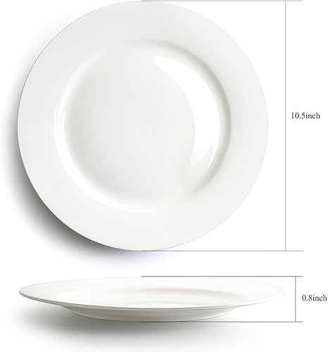 Miniatura 9 de IQCWOOD Juego de 6 platos llanos de cerámica blanca, platos redondos de 10.5 pulgadas para pizza, ensalada, pasta, aperitivo, carne, porcelana,