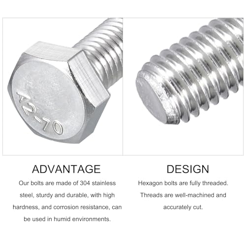 Image of METALLIXITY Hex Bolts (M8-1.25x90mm) 4Pcs, 304 Stainless Steel Coarse Fully Threaded Hex Head Screw Bolt Machine Screws - for Furniture Repair, Silver