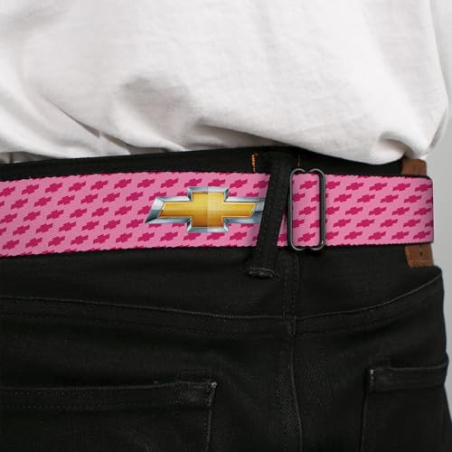 Image of Buckle-Down Seatbelt Belt - Chevy Gold Bowtie w /Logo PINK - 1.0 inch Wide - 20-36 Inches in Length