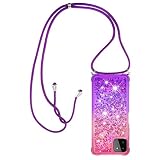 Paekear Custodia per Cellulare con Corda per Samsung Galaxy A22 5G Case, Liquido Sabbie Mobili Bumper TPU Cover con Collana Practical Stylish/Necklace Cordoncino Cordino Tracolla, Rosa & Viola