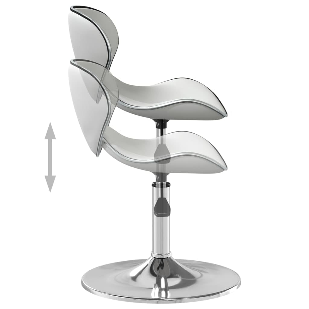 Taburete de bar blanco de piel sintética con elevación de gas, altura regulable, giratorio 360 grados, estructura de acero cromado, acolchado con respaldo y reposapiés, ideal para cocina