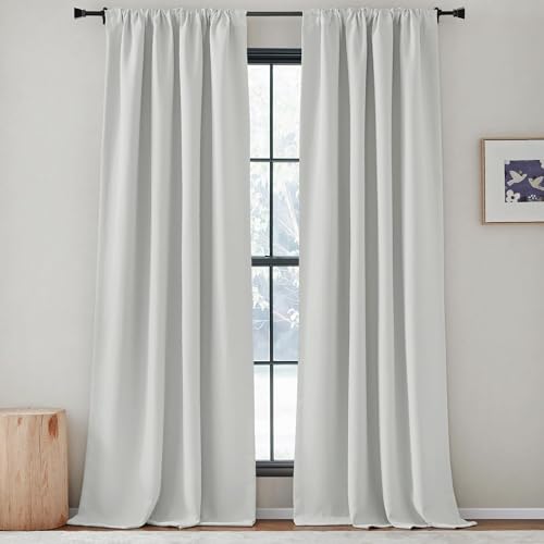NICETOWN Faux Linen Room Darkening Living Room Curtains, Pinch Pleated Curtains Thick Linen Blend Thermal Insulated Noise Reducing Window Drapes for Bedroom, Greyish White, W50 x 96, Set of 2 - image 8