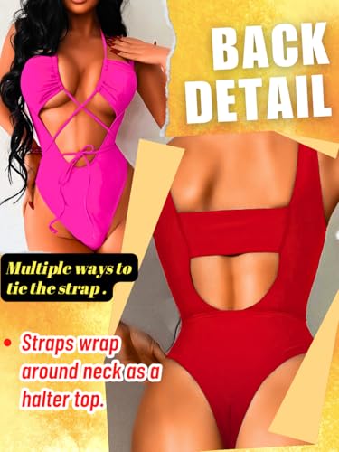 Cutout One Piece Swimsuit,Plunge High Cut Thong Sexy Monokini Bodysuit,Rave Outfit for Women Festival Pool Party3