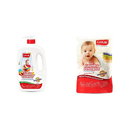Image of LuvLap Liquid Cleanser, Anti-Bacterial, Food Grade, For Baby Bottles, Accessories and Vegetables, 1000ml & LuvLap Baby Laundry Liquid Detergent, Food Grade, Refill Pack 1000ml