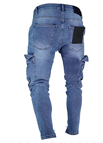 Men's Slim Jeans Ripped Jeans Denim Pants Denim Trousers Hole Biker Casual Elastic Skinny Jeans with Zipper Feet2