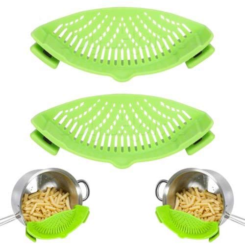 Silicone Snap Strainer?AICMEI 2 packs Clip-on kitchen food strainer for spaghetti, pasta, ground beef grease and more? universal most Pots, Pans & Bowls? GREEN?