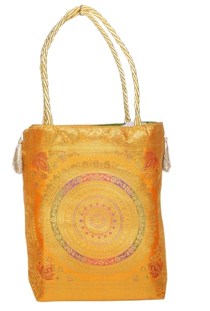 Aaditis House of Banaras Hand Crafted Unique Printed Design Banarasi Silk HandBag for Women and Girls (White,11x11 Inch) (B0CH9Y2CWT) Amazon Price History, Amazon Price Tracker