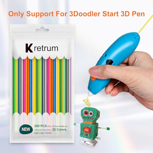 Image of Kretrum 25 Colors 250 Strands 3D Doodler Refill Packs for 3Doodler Start+ Pen 2.5mm 3D Doodler Pen Refills PCL Only for 3Doodler Start+ Pen Each Color 10pcs Total 250 pcs