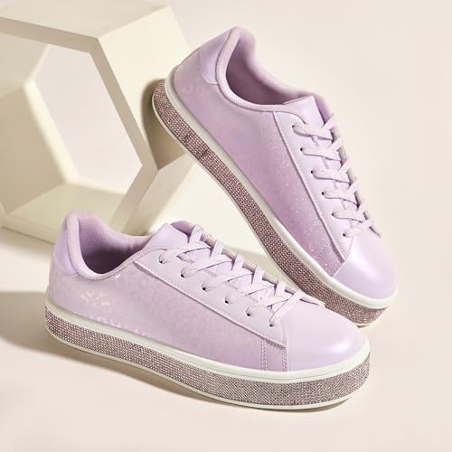 Image of UUBARIS Women's Glitter Tennis Sneakers Neon Dressy Sparkly Sneakers Rhinestone Bling Wedding Bridal Shoes Shiny Sequin Shoes