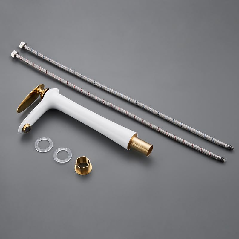 Bateria umywalkowa, Miedziana, jednootworowa, ceramiczna bateria umywalkowa | Wielokolorowa umywalka nablatowa w łazience: kran z jednym otworem(White+Chrome Basin Faucet)