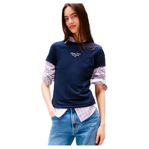Tommy Jeans Womens Tjw Slim Ess Logo 1 Tee Ext Dw0dw21542 S/S T-Shirt, Blue (Dark Night Navy), L UK