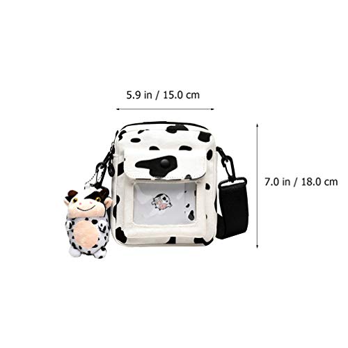 PretyzOOM Bolsa transversal infantil estampa de vaca com chaveiro de vaca fofo, bolsa de ombro trans