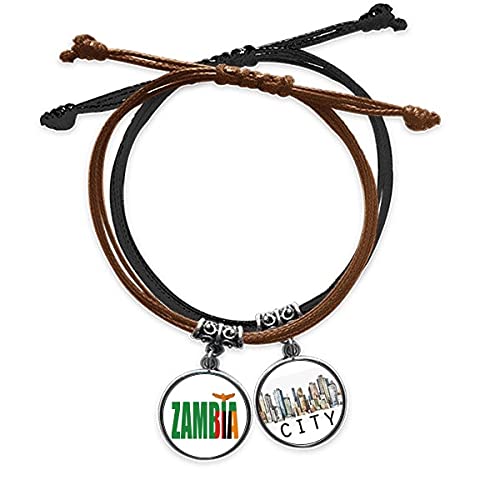 Bracelet drapeau Zambie en corde et cuir véritable tressé main