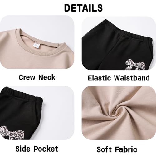 Image of Tween Girls Clothes Long Sleeve Graphic Sweatshirt Top + Bow Knot Pants 2 Piece Outfit Set, Size 7-16Years