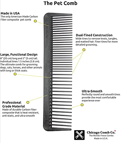 Chicago Pet Comb, Large Size For Long Or Thick Fur, Gentle And Smooth, Made In Usa, Dogs And Cats, Carbon Fiber, Graphite Black #TOP7