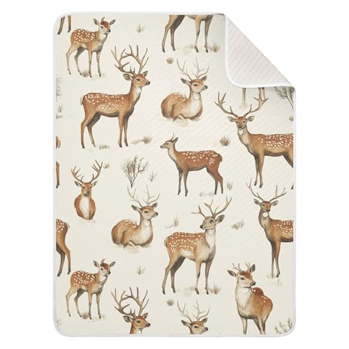 Image of Vintage Forest Deer Baby Blankets Soft Warm Crib Stroller Blanket for Toddler Newborn Girls Boys 30x40in