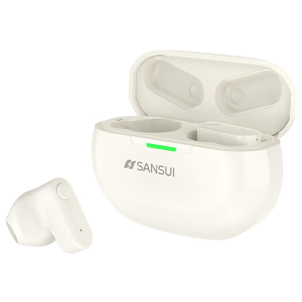 SANSUI サンスイ ワイヤレスイヤフォン ブルートゥース bluetooth イヤホン Bluetooth 5.4 ノイズキャンセリング 自動ペアリング IPX4 超長時間連続再生 Type-C 急速充電 AAC SBCコーデック 小型 軽量 会議通勤 通学 スポーツ 音楽 ゲーム W97 (ホワイト)