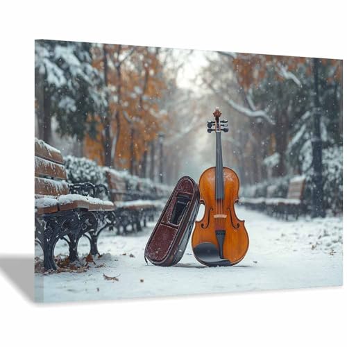 Pintura Decorativa Violin y nieve Arte Mural Oficina Casa Paredes Impresiones ArtíSticas Para Cama Comedor Pinturas Modernas Impresas!（Bronce-60x90cm1 Enmarcado