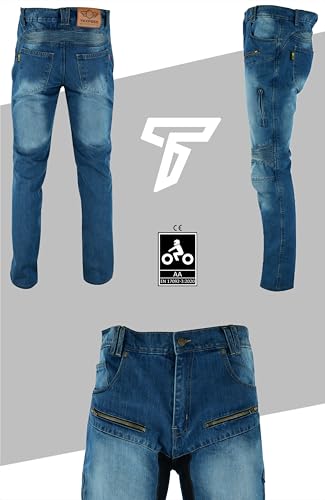 Texpeed Mens Motorcycle Motorbike Biker Trousers - Jeans Pants Made With 280Gsm Aramid And Protective Ce Armour (En 1621-1) - Tapered Fit Blue Denim - 34W / 31L - 2