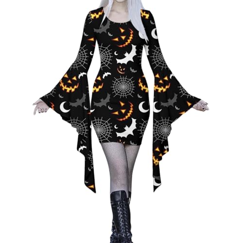 LUOJIABAOFU Halloween Dresses for Women,Bat Costume Women 2026 Halloween Gothic Sexy Vampire Irregular Dresses Batwing Sleeve Spooky Print Mini Dress(42_Black,Medium) - image 2