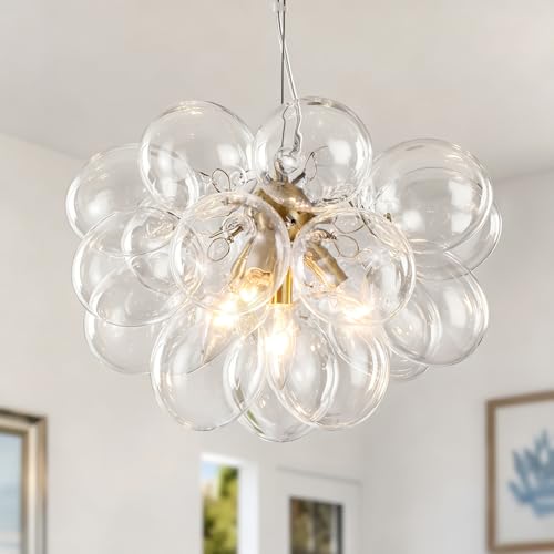 Puyveyor 4 Light Gold Bubble Ball Glass Chandelier 15.75 Clear Glass Ball
