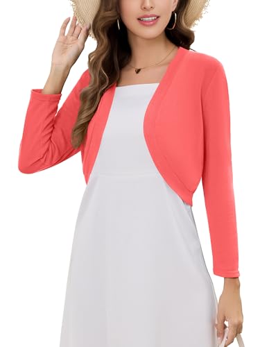 Image of Women's Long Sleeve Shrugs Lightweight Open Front Cropped Cardigan for Women S-2XL