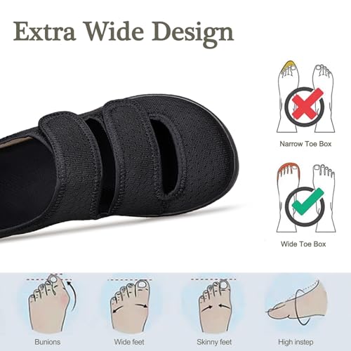 Diabetic Shoes for Women Wide Width Shoes Men Adjustable Sandals Arthritis Edema House Slipper Elderly Indoor Outdoor Black Label Size 403
