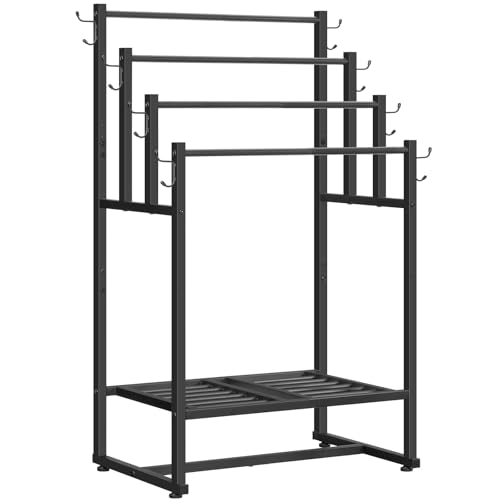 HOOBRO 4-Tier Free Standing Towel Rack for Bathroom Blanket Rack Stand 23.6 L x 15.9 W x 40.7 H Freestanding Quilt Stand Blanket Display Holder for Bedroom Industrial Style Black BK07LB01