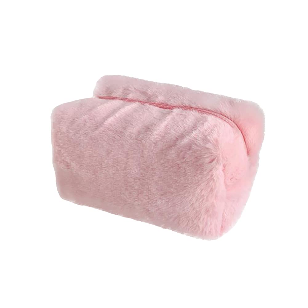 FSSTUD Cute Plush Pencil Case Large Capacity Pencil Pouch Pen Bag Portable Office Stationery Bag Furry Zipper Pen Pouch for Students Pink
