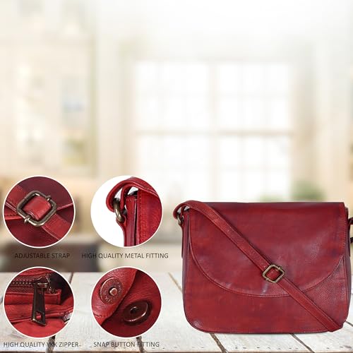 Image of Genuine Leather Shoulder Crossbody Purse For Women with Adjustable Strap, Mobile Pocket & Outside & Inside Zipper