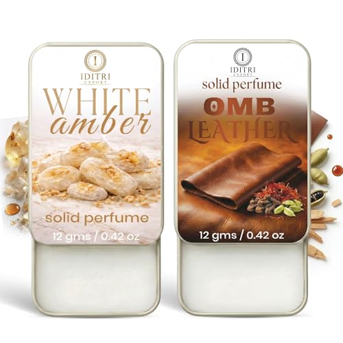 Image of Solid Perfume |OMB leather&White amber Alcohol Free Wax Perfume Balm, Long Lasting | Pocket Tin 12g, Pack Of 2| Non Greasy Smooth Glide, Travel Friendly Unisex Gifts He Or Her