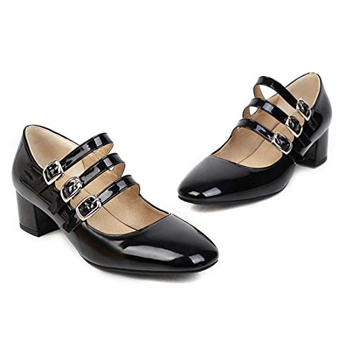 VOKLIN Women's Retro Mary Jane Pump Oxford Shoes Square Toe Buckle Strappy Block Low Heel Classic Dress Pumps2