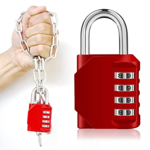 Image of 4 Digit Combination Lock for Gym /Sports /School /Employee Locker /Fence /Hasp and Storage -Easy to Set Your Own Keyless Resettable Red