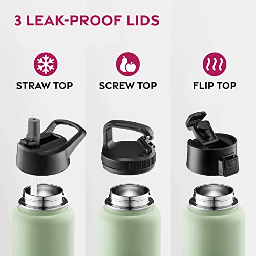 FineDine Water Bottle, Stainless Steel Insulated Water Bottle with Straw Lid, Flip Lid & Wide-Mouth Cap, Keeps Hot and Cold - Image 4