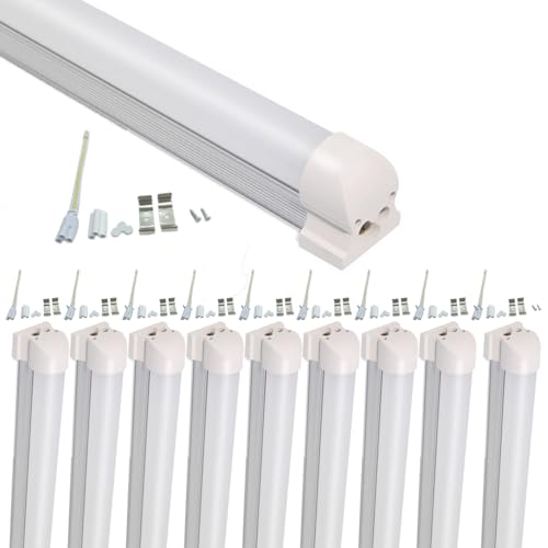 aiwooping,6FT 50W T8 Integrated V-Shape LED Tube Light, Super Bright & Energy Saving, 120° Wide Angle, Flicker-Free for Garage/Warehouse/Factory Pack of 10 (Warm White 3000K, 6FT 50W Milk Cover)