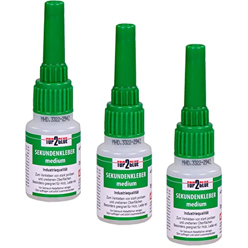 Top2Glue Sekundenkleber 20g medium Industriequalität ✓ Cyanacrylat Atomkleber ✓ Alleskleber ✓ Universalkleber ✓ Blitzkleber ✓von Langlauf Schuhbedarf (3 Flaschen) Cover