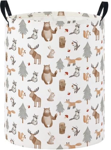 Image of Baby Laundry Basket Baby Nursery Hamper Kids Laundry Basket Toy Storage Bin for Boys Room Decor Gift Baskets for Bedroom Bathroom(Grey Animal)