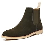  MANLADUO Botas Chelsea para hombre, estilo casual, de piel auténtica, de caña alta, clásicas, elásticas, para hombre, Verde, 39.5 EU