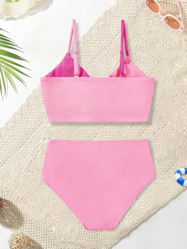 Girls Swimsuit Color Block Twist Bathing Bikini Suit Adjustable Straps Girls 2 Piece Swimsuit 7-14 Years4
