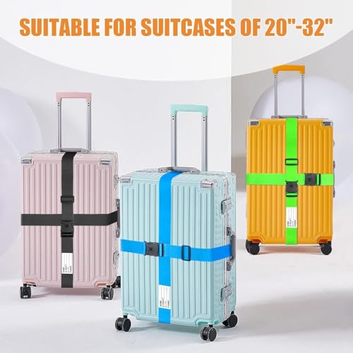 Image of BILIONE Luggage Straps Adjustable Suitcase Belt, Lockable Against Accidental Opening, Easy to Identify Travel Accessories, Add a Bag Connector Holds Suitcase (Versatile Black, 4 Pack)
