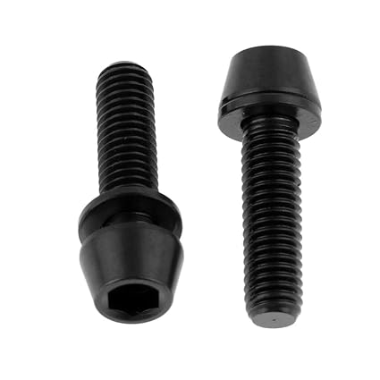 Optimuss 2 Pieces Titanium Alloy Bike Tapered Head Bolt Screws Washer M5x20, Black