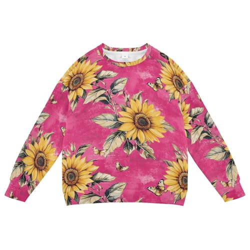 JUNZAN Rustic Sunflower Hot Pink Little Boys Sweatshirts Hoodies Fleece Kids Pullover Hoodie Sports 4T