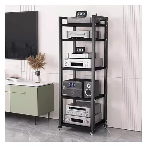 BYZOMU 5 Tier Record Player Stand Stereo Rack with Adjustable Shelves, Corner Shelf Media Storage DVD Component Cabinet for Home Theater Living Room Equipment(Black-3)