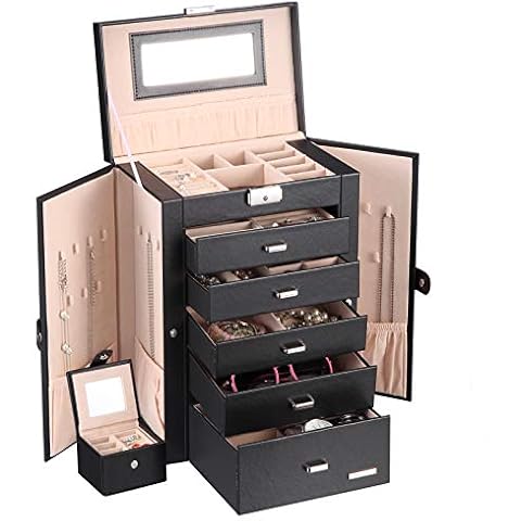 Homde 2 in 1 Huge Jewelry Box/Organizer/Case Faux Leather with Small Travel Case, Gift for Girls or Women (Black) Cover