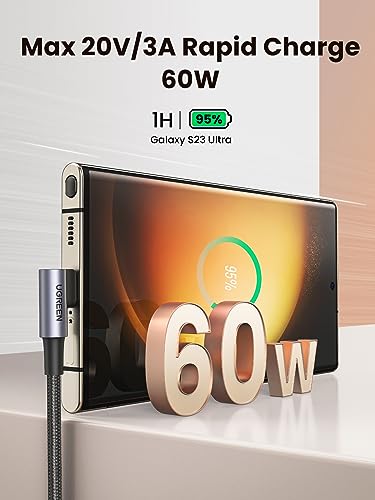 UGREEN Right Angle Cable, 60W USB C Fast Charging Cable 90 Degree Compatible with iPhone 17/17 Air/17 Pro/16 MacBook Pro, iPad Pro, Galaxy S25/S24/S23, Pixel 10/9/8, 3.3FT