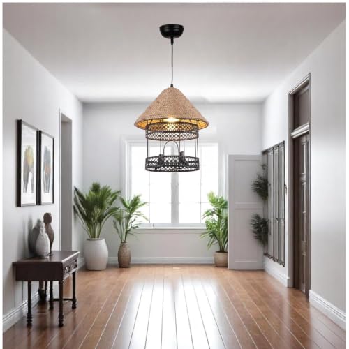 Image of Rustic Hanging Light for Home Metal & Natural Rope Pendant Light with Farmhouse Ceiling Hanging Lamp for, (Bulb not Included) Pack of 2