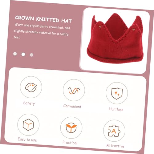 Knit Crown Hat Warm Thick Knitted Winter Headband for Boys Soft Stretchy Birthday Party Beanie for Boy Girl Cute Accessory in Red2