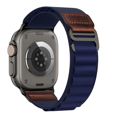 Image of MRAIN-H Leather Design Compatible with Apple Watch Bands Ultra 3 2 1 (49mm) & Series 11 10 9 8 7 6 5 4 SE 3 2 1 (46mm 45mm 44mm), Soft Stretchy Nylon Sport Band for iWatch Men Women