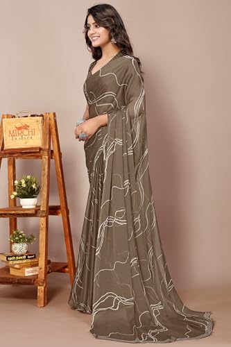Image of MIRCHI FASHION Saree for Woman Chiffon Georgette Geometric Printed | Lightweight Farewell and Women's Office Sari with Blouse Piece